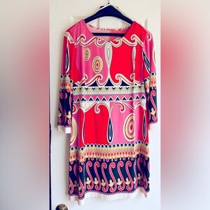 Beautiful multi colored spring dress long sleeves light weight fabric size 6